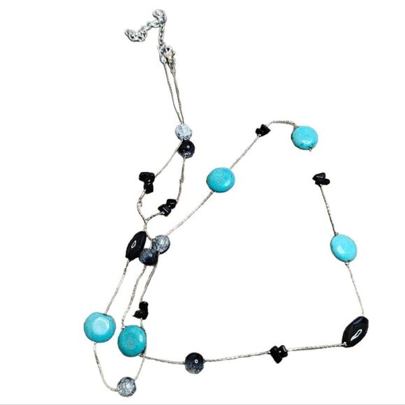 Long Turquoise and Black Beaded Necklace - Picture 1 of 3